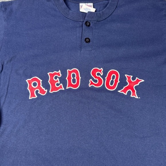 Red Sox Heraty 11 Majestic T Shirt Mens L Blue Henley Baseball MLB Merchandise - Picture 2 of 9